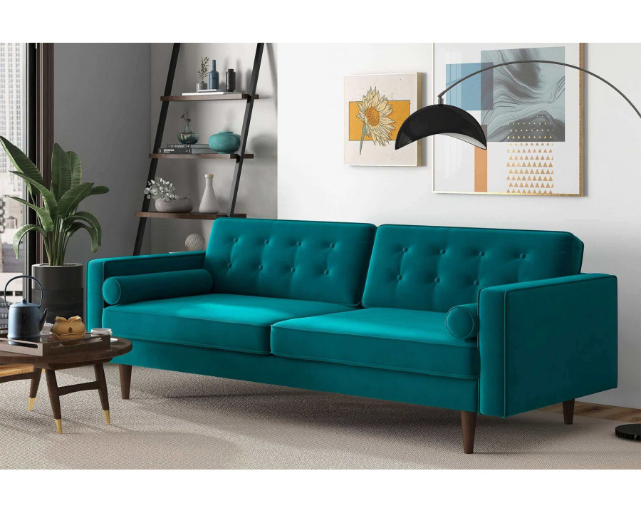 Ashcroft Casey Mid-Century Modern Velvet Sofa - Teal