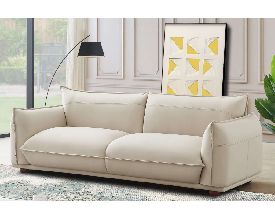 Ashcroft Emma Mid-Century Modern Luxury Leather Sofa - Cream