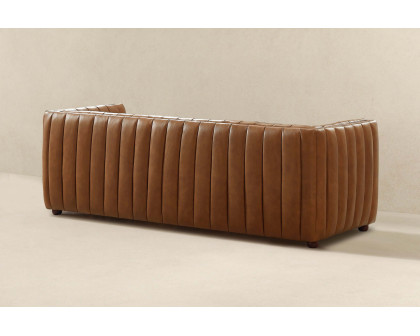 Ashcroft April Mid-Century Modern Luxury Tight Back Leather Couch - Cognac Tan