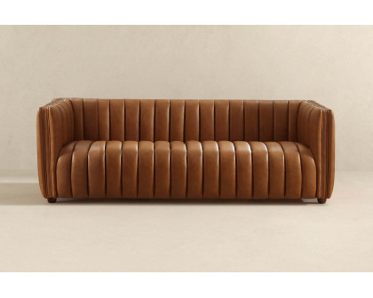 Ashcroft April Mid-Century Modern Luxury Tight Back Leather Couch - Cognac Tan