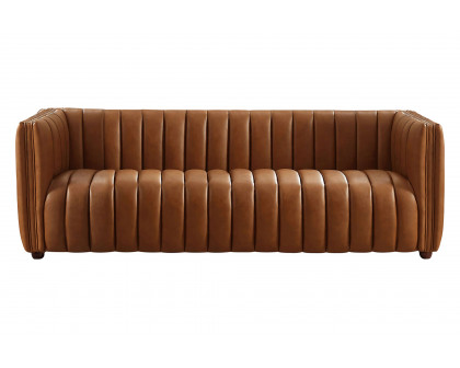 Ashcroft April Mid-Century Modern Luxury Tight Back Leather Couch - Cognac Tan