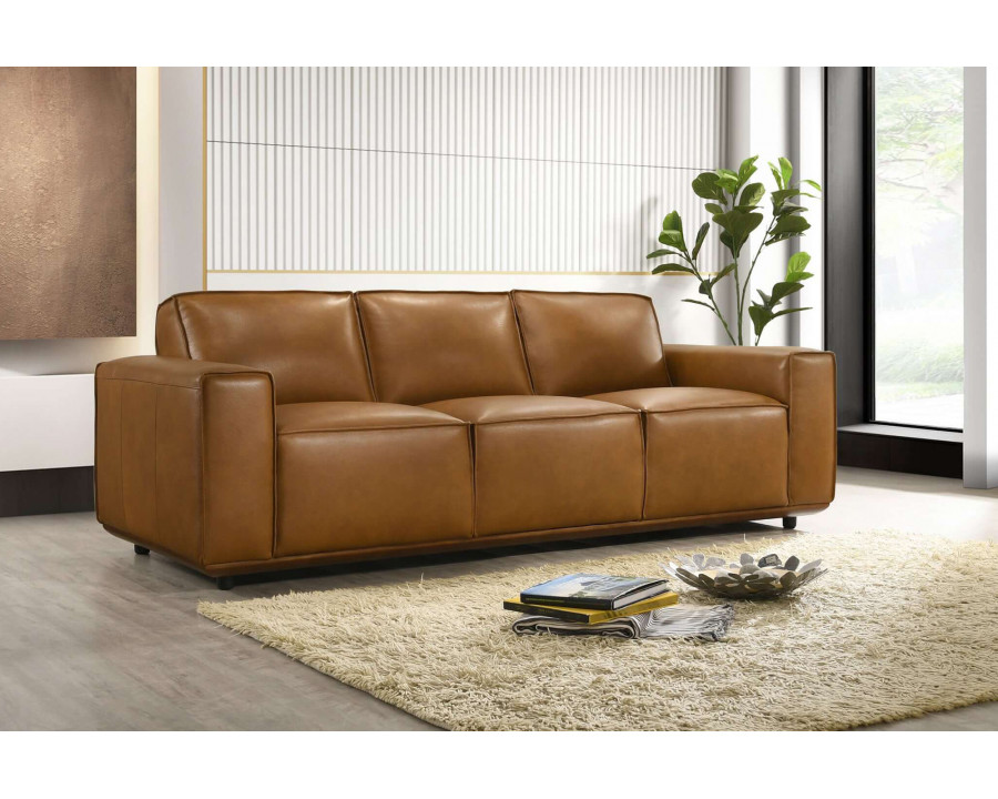 Ashcroft Hanky Genuine Leather Sofa - Tan