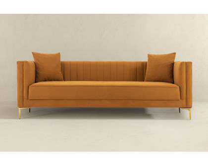 Ashcroft Angelina 91" Velvet Sofa - Cognac