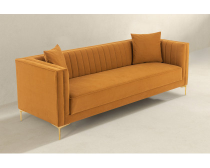 Ashcroft Angelina 91" Velvet Sofa - Cognac