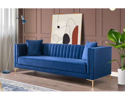 Ashcroft Angelina 91" Velvet Sofa - Dark Blue