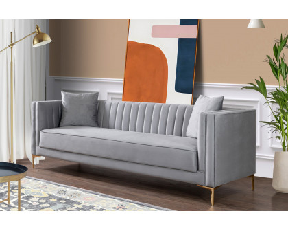 Ashcroft Angelina 91" Velvet Sofa - Light Gray