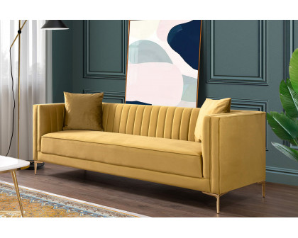 Ashcroft Angelina 91" Velvet Sofa - Yellow