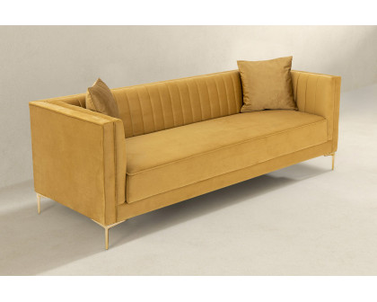 Ashcroft Angelina 91" Velvet Sofa - Yellow