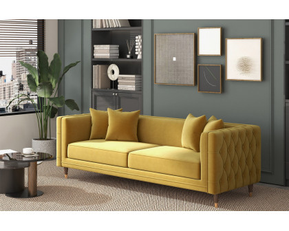 Ashcroft Edward Velvet Sofa - Mustard