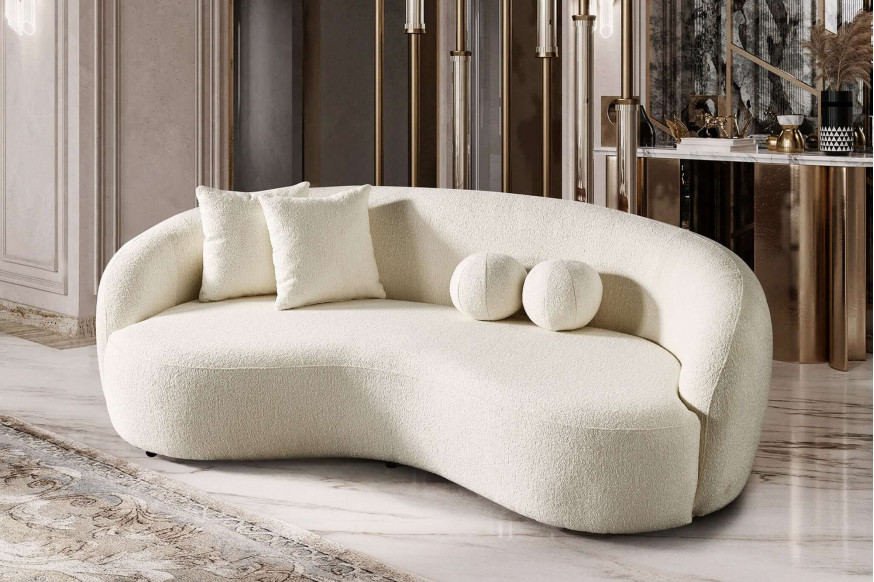 Ashcroft™ Drake Japandi Style Curvy Boucle Sofa - Ivory