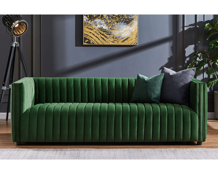 Ashcroft Dominic Channel Tufted Velvet Sofa - Green