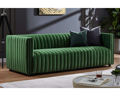 Ashcroft Dominic Channel Tufted Velvet Sofa - Green