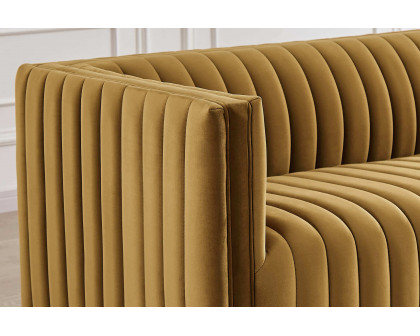 Ashcroft Dominic Channel Tufted Velvet Sofa - Yellow