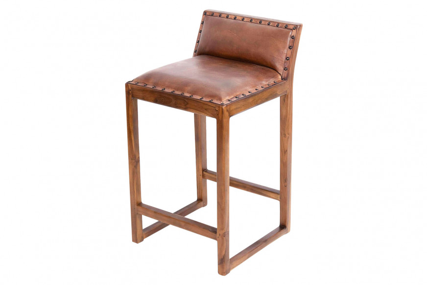 Ashcroft™ Gavin 25" Solid Wood Genuine Leather Counter Stool - Tan