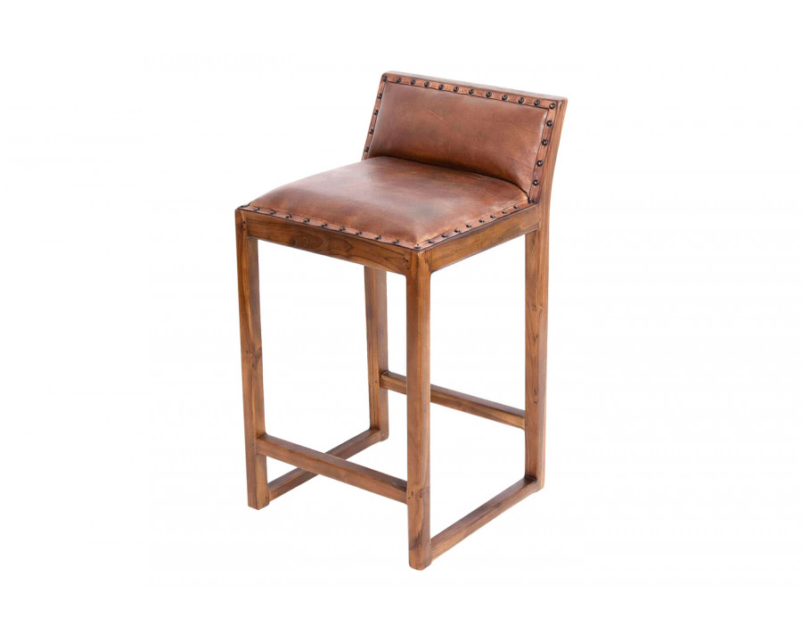 Ashcroft - Gavin 25" Solid Wood Genuine Leather Counter Stool in Tan