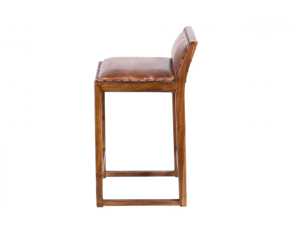 Ashcroft™ Gavin 25" Solid Wood Genuine Leather Counter Stool - Tan