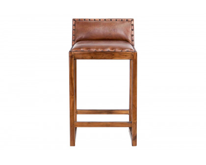 Ashcroft™ Gavin 25" Solid Wood Genuine Leather Counter Stool - Tan