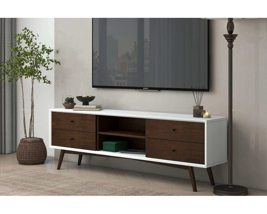 Ashcroft Caroline Mid-Century Modern TV Stand Up To 72" - Walnut/White