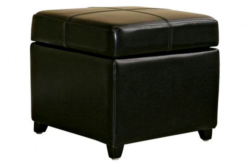 Baxton™ Full Leather Storage Cube Ottoman - Black