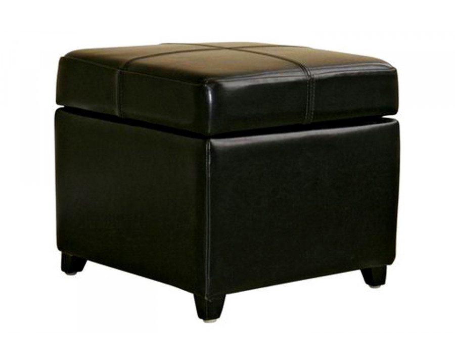 Baxton Full Leather Storage Cube Ottoman - Black