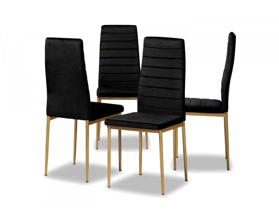 Baxton Armand Modern 4-Piece Dining Chair Set - Black Velvet