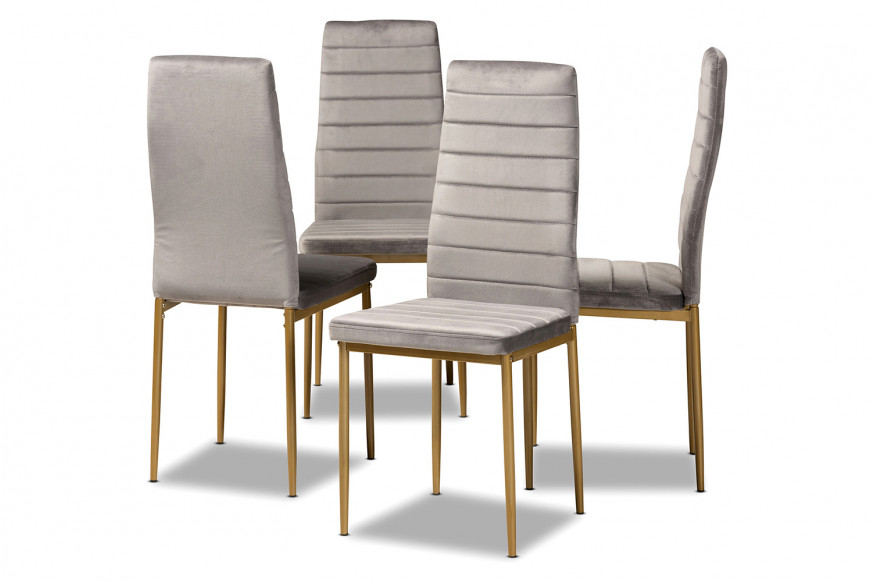 Baxton™ Armand Modern 4-Piece Dining Chair Set - Gray Velvet