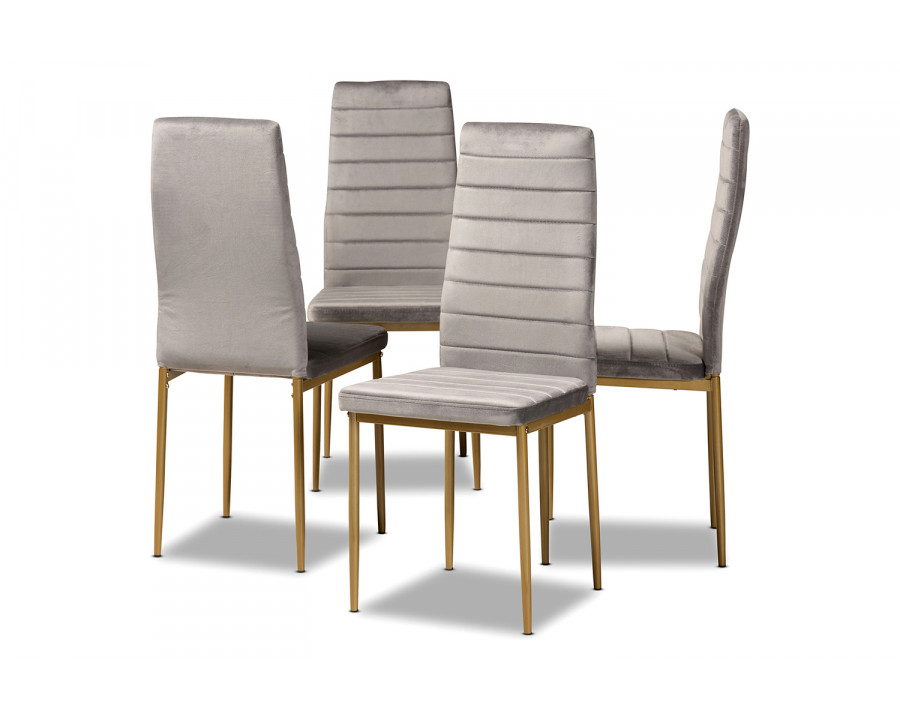 Baxton Armand Modern 4-Piece Dining Chair Set - Gray Velvet