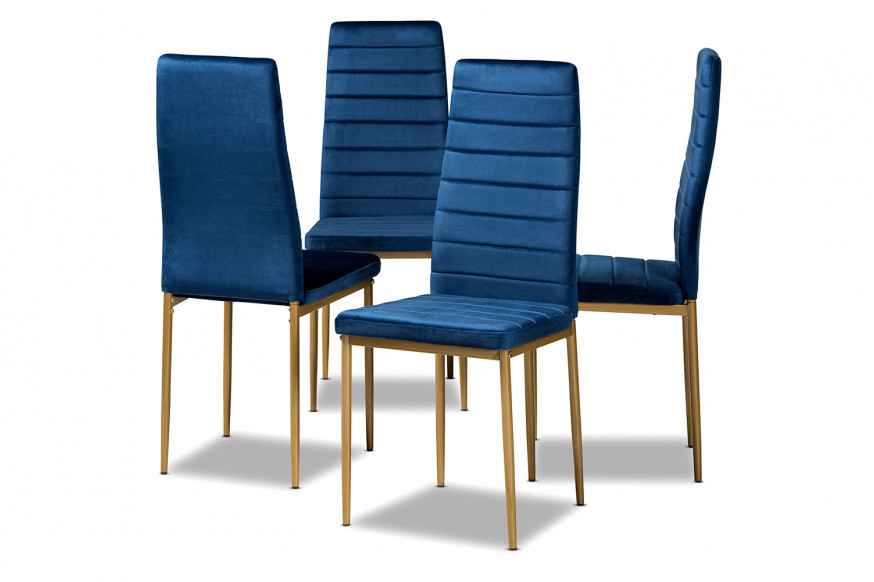 Baxton™ Armand Modern 4-Piece Dining Chair Set - Navy Blue Velvet