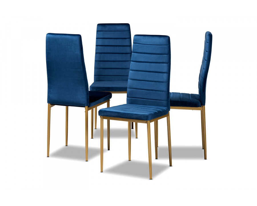 Baxton Armand Modern 4-Piece Dining Chair Set - Navy Blue Velvet