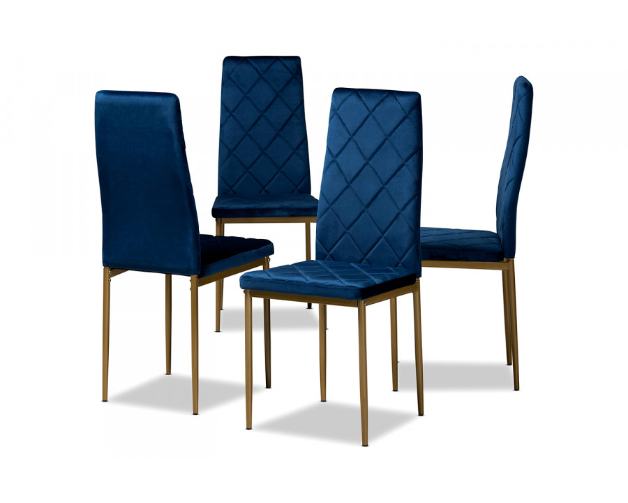 Baxton Blaise Modern 4-Piece Dining Chair Set - Navy Blue Velvet