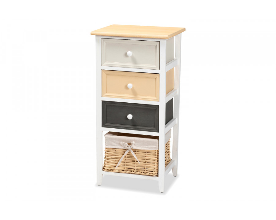 Baxton - Adonis Mid-Century Modern 3-Drawer Storage Unit with Basket