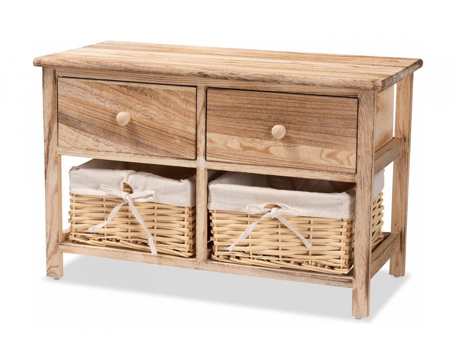 Baxton - Kenwood Rustic 2-Drawer Storage Unit with Woven Baskets