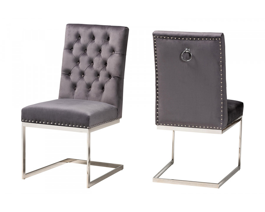 Baxton Sherine Contemporary Glam Dining Chair Set - Gray Velvet