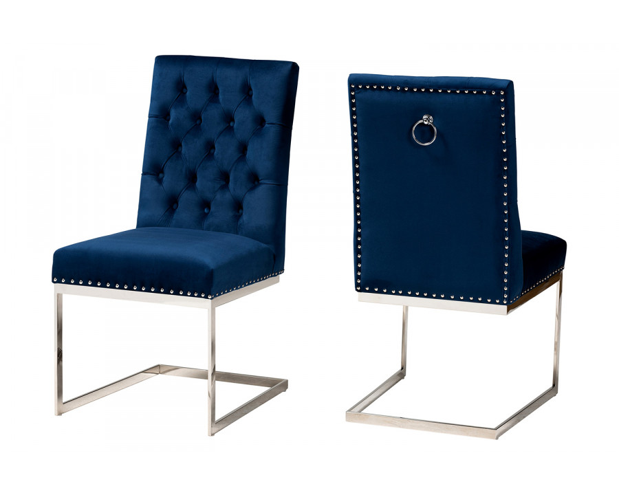 Baxton Sherine Contemporary Glam Dining Chair Set - Navy Blue Velvet