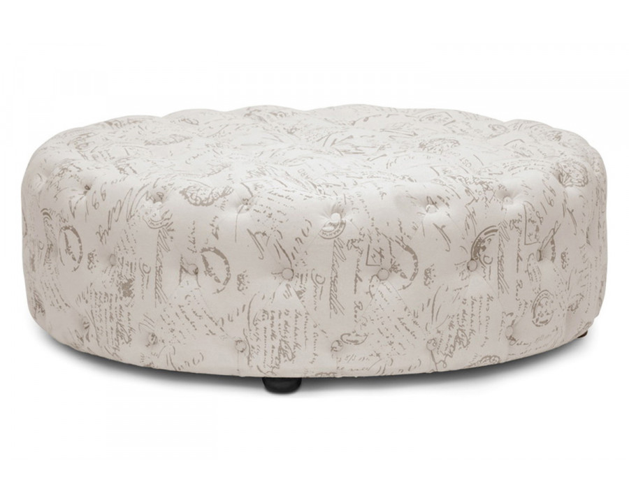 Baxton Cardiff Modern Tufted Ottoman - Beige Script Print