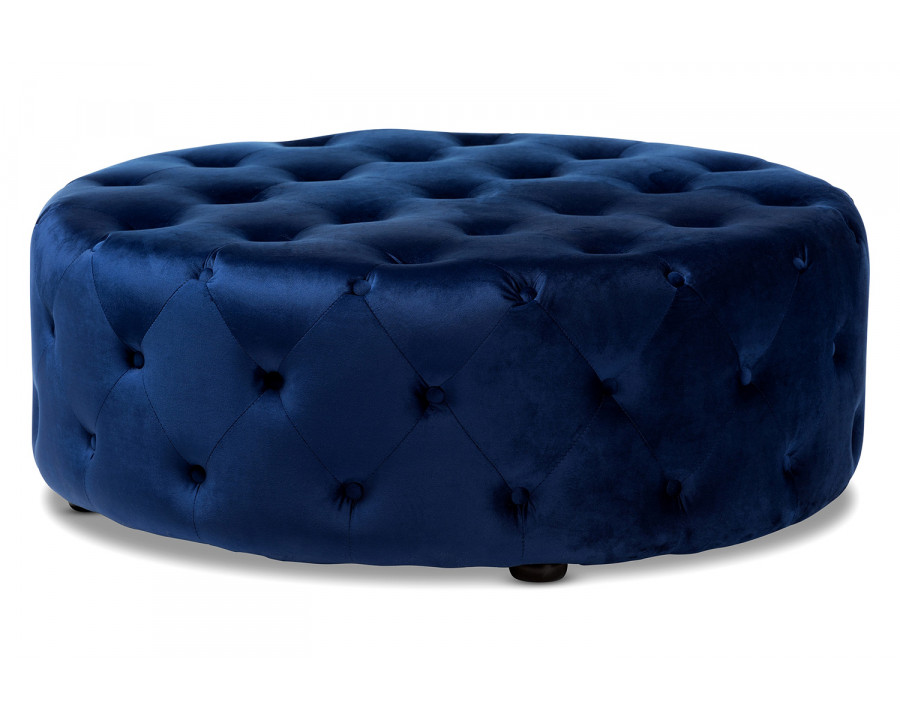 Baxton Cardiff Transitional Ottoman - Blue Velvet