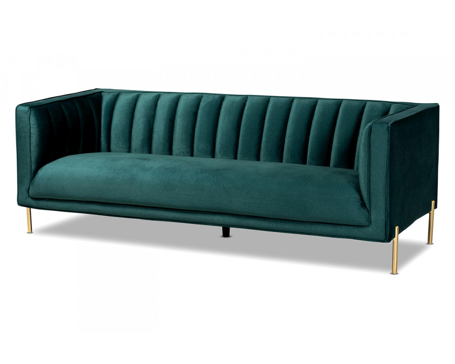 Baxton Maia Contemporary Glam Sofa - Green Velvet