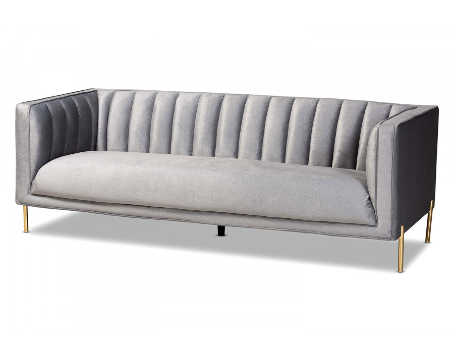 Baxton Maia Contemporary Glam Sofa - Gray Velvet