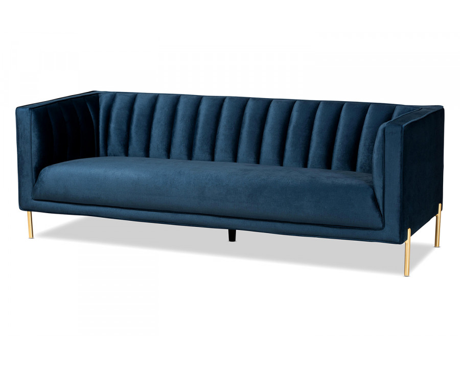 Baxton Maia Contemporary Glam Sofa - Navy Blue Velvet