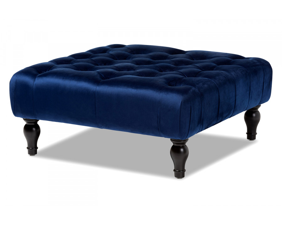 Baxton Keswick Transitional Ottoman - Blue Velvet