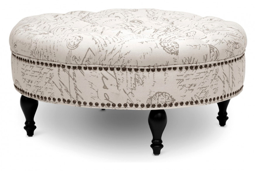 Baxton™ Palfrey Modern Tufted Ottoman - Beige Script Print