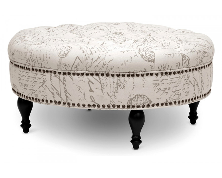 Baxton Palfrey Modern Tufted Ottoman - Beige Script Print