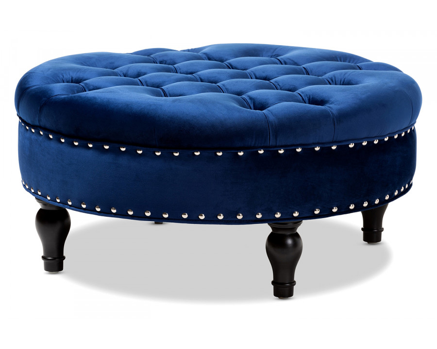 Baxton Palfrey Transitional Ottoman - Blue Velvet