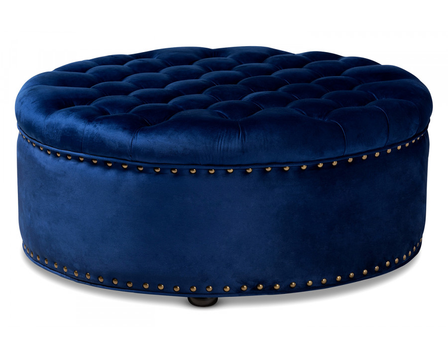 Baxton Iglehart Modern Tufted Ottoman - Royal Blue Velvet