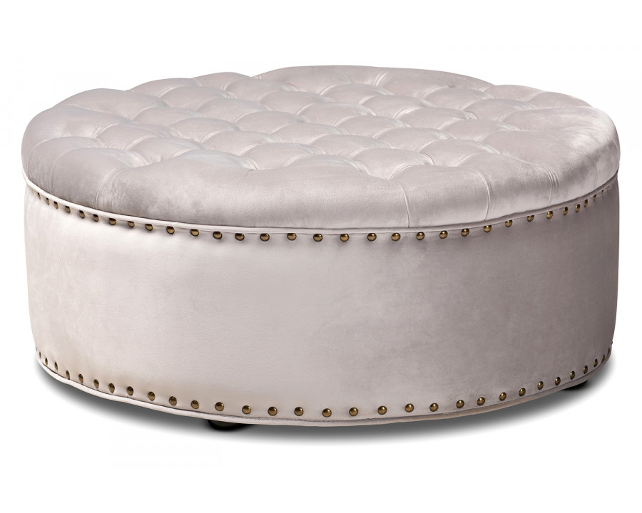 Baxton Iglehart Modern Tufted Ottoman - Light Gray Velvet