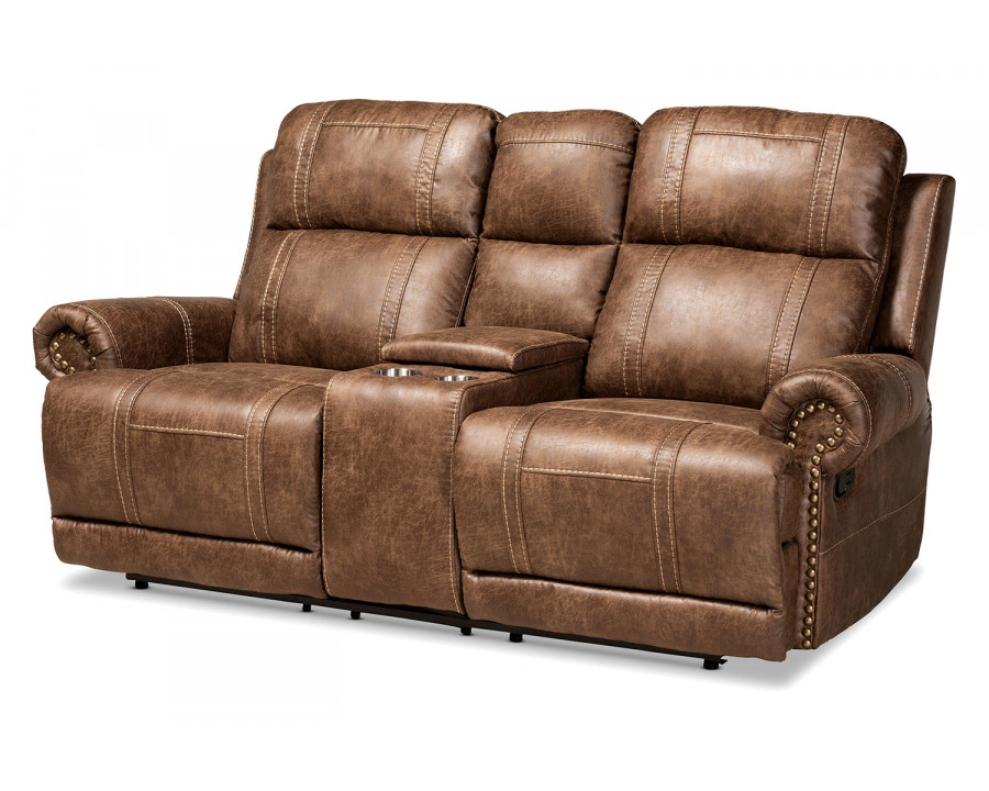 Baxton Buckley Modern 2-Seater Reclining Loveseat with Console