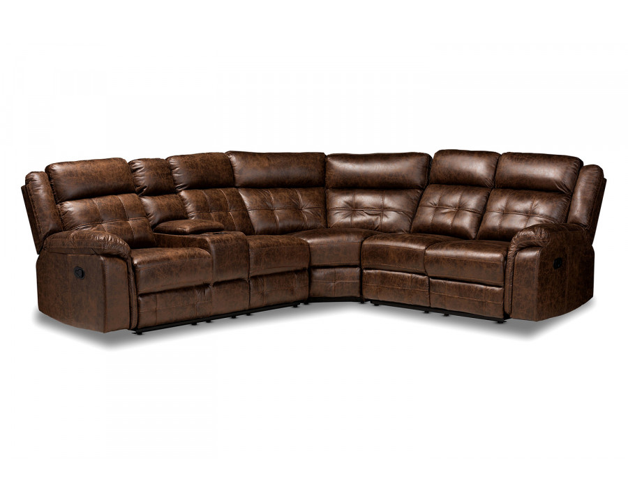 Baxton Vesa Modern 6-Piece Sectional Recliner Sofa with 2 Reclining Seats - Brown