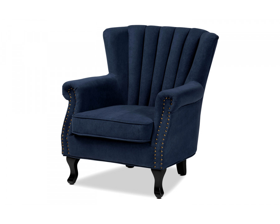 Baxton Relena Classic and Traditional Armchair - Navy Blue Velvet