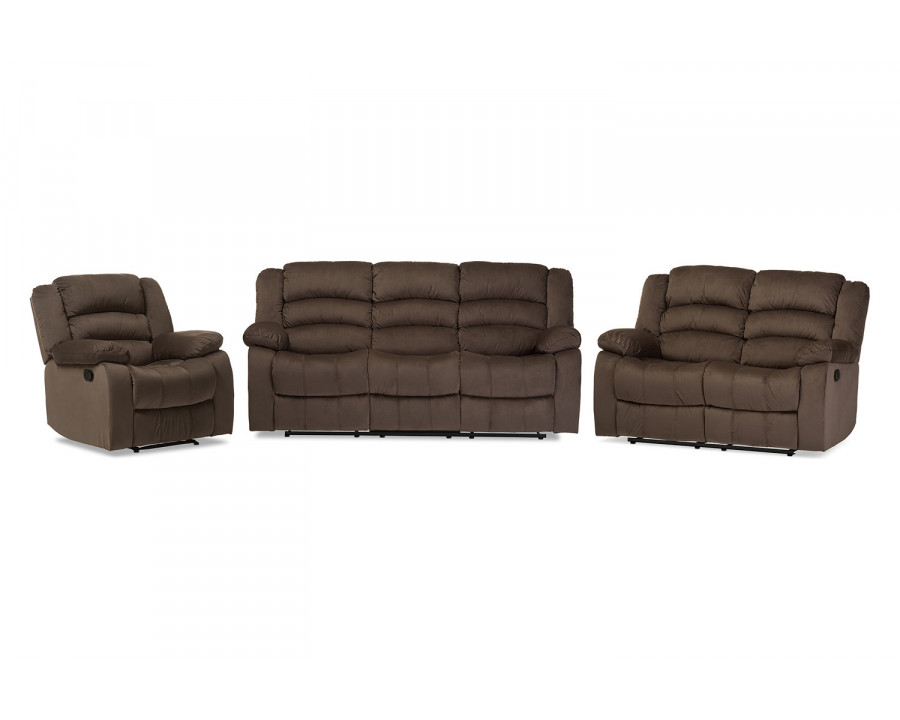 Baxton Hollace Modern Sofa Loveseat and Chair Set with 5 Recliners Living room Set