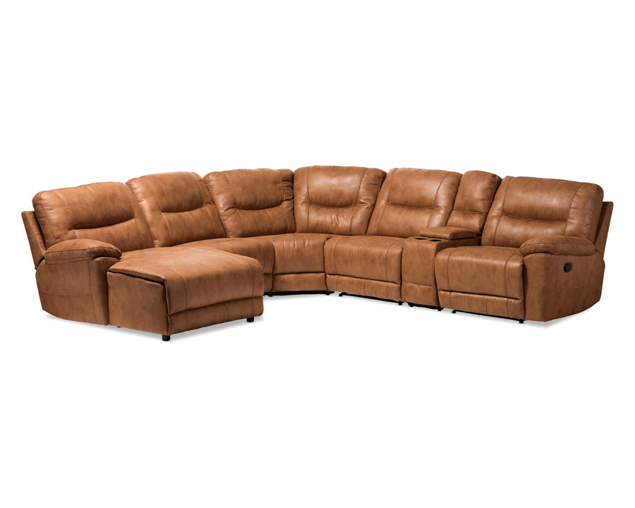 Baxton Mistral Modern 6-Piece Sectional with Recliners Corner Lounge Suite - Light Brown